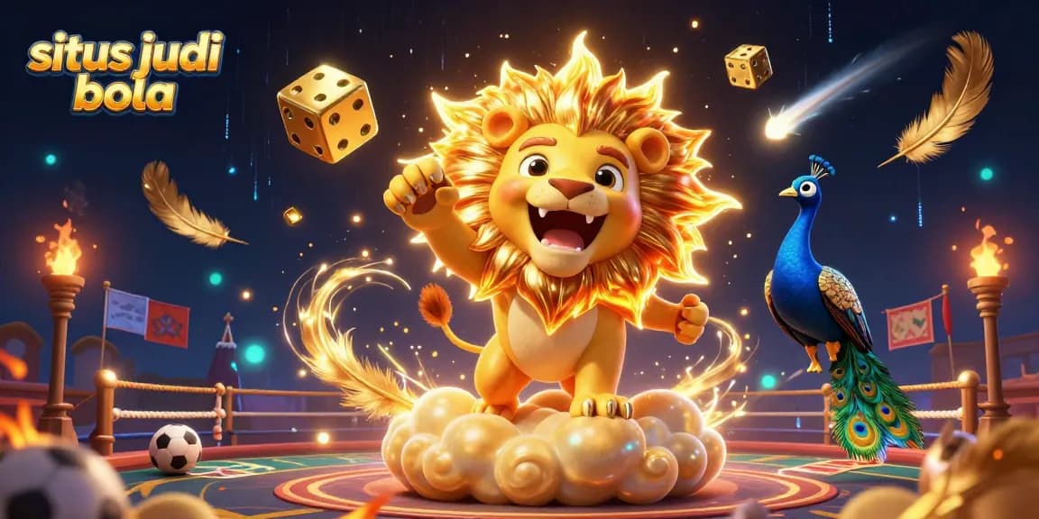 Experience the thrill of situs judi bola with a roaring lion and dynamic sports betting scene.