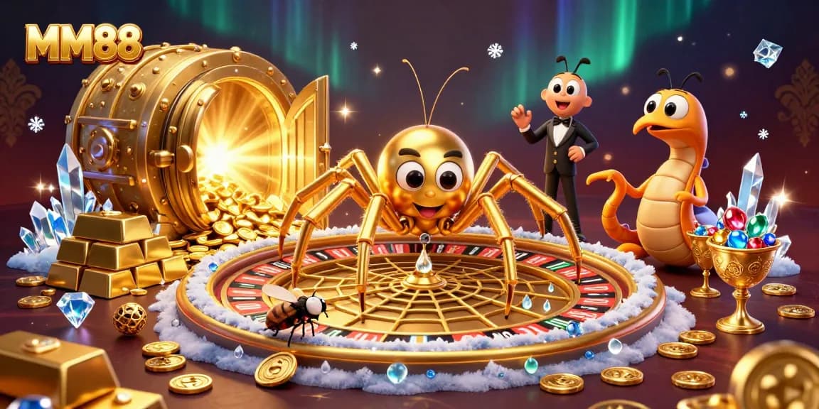 Experience winning strategies with MM88 in this vibrant 3D casino illustration.