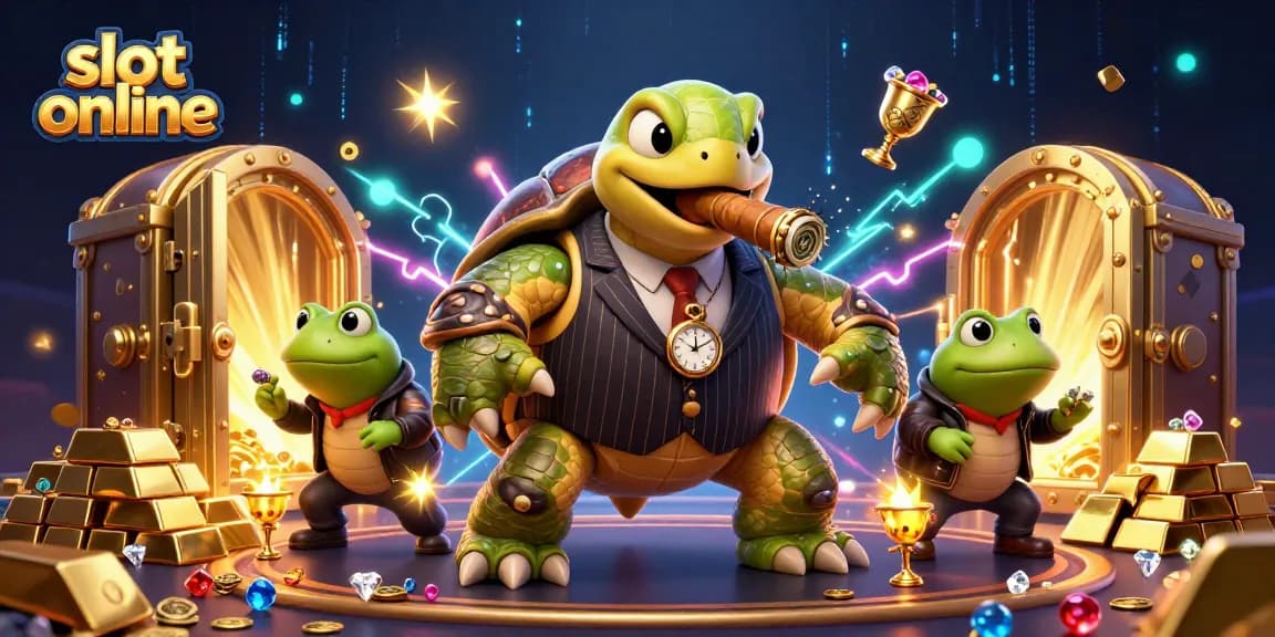 Permainan slot online meriah dengan karakter unik dalam suasana kasino penuh harta.