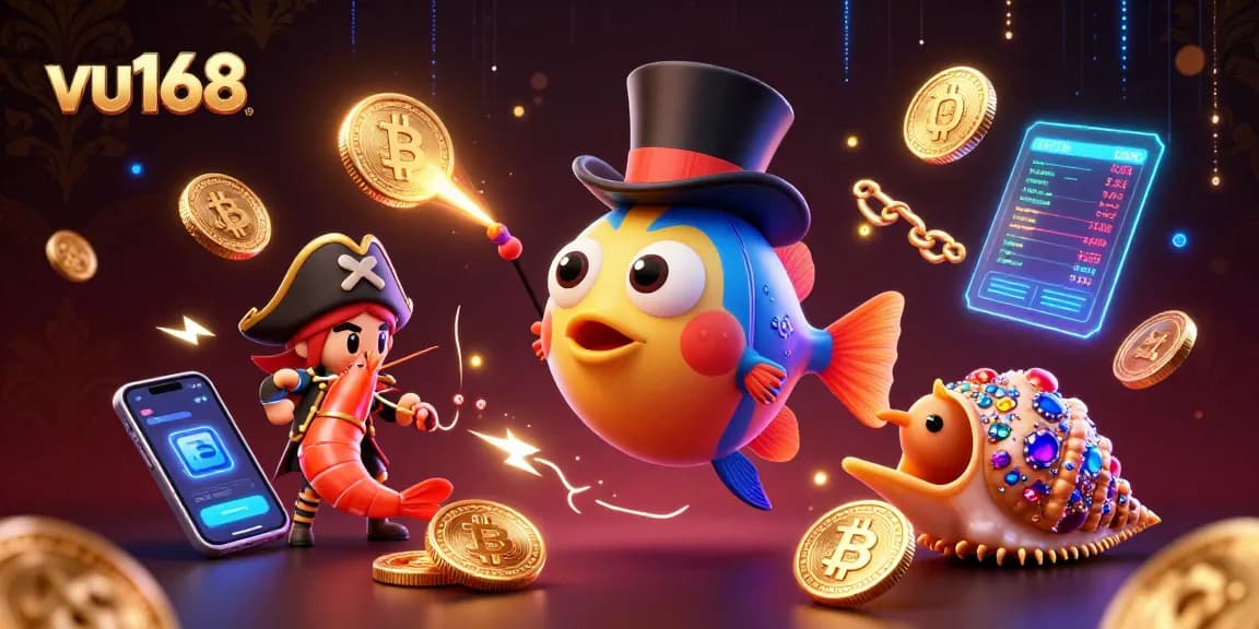 Experience the vibrant world of vu168 with a deep-sea anglerfish and treasures in a dynamic casino setting.