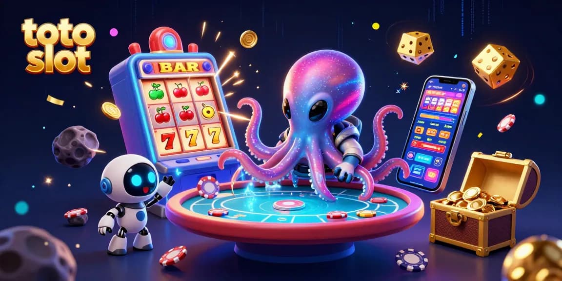 Toto slot gaming adventure with an alien octopus, jackpot explosion, and animated elements.