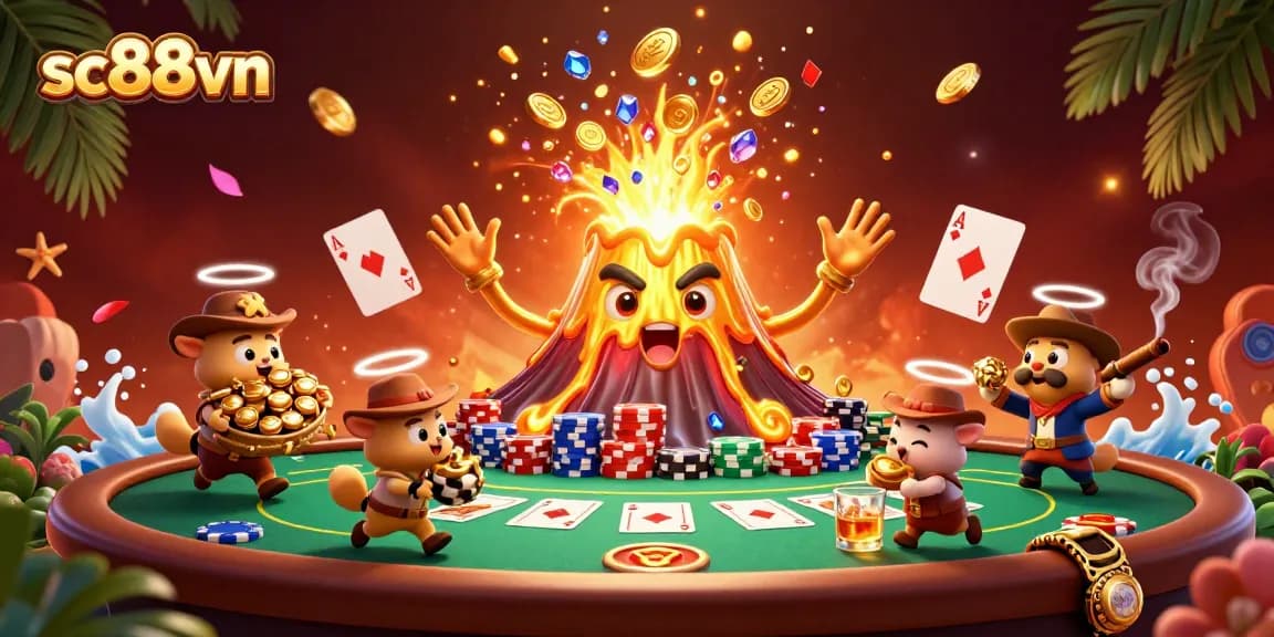 Engage with the exciting world of SC88VN as the golden volcano erupts treasure amidst poker tables