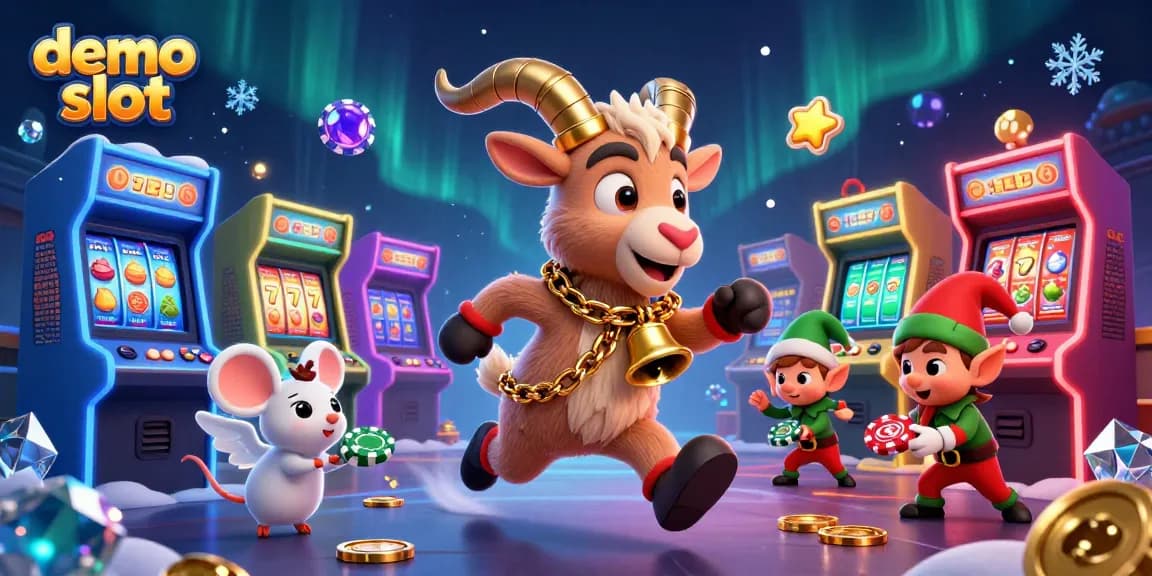 Engage with a demo slot adventure featuring a festive Krampus goat and mischievous elves in a casino.