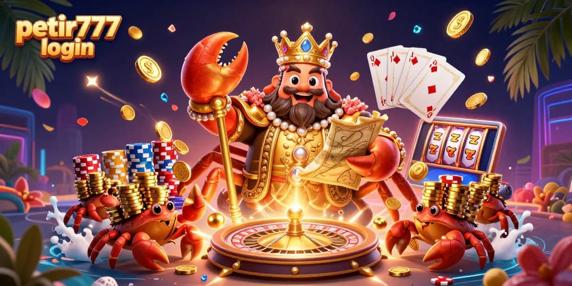 Experience amazing games on petir777 login, featuring crab emperor among dazzling casino elements.