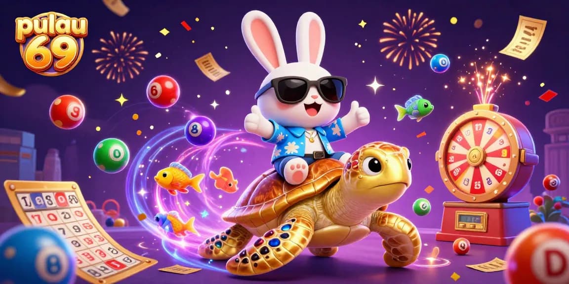 Experience the thrill of pulau 69 with vibrant lottery games and dynamic prizes in this colorful 3D illustration.