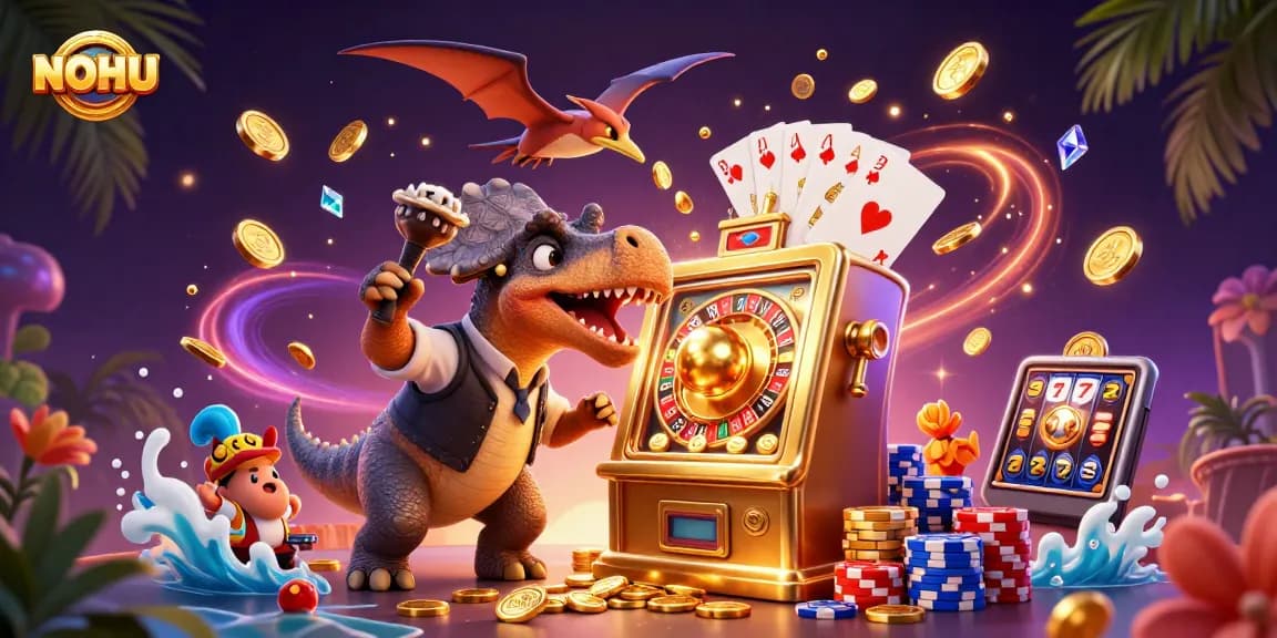 NOHU engages players with vibrant casino scenes showcasing jackpots and excitement.