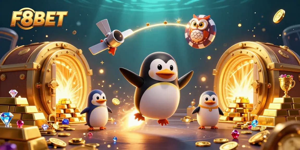 Experience dazzling wins at F8BET with a vibrant casino-themed 3D illustration featuring dynamic characters and rich details.
