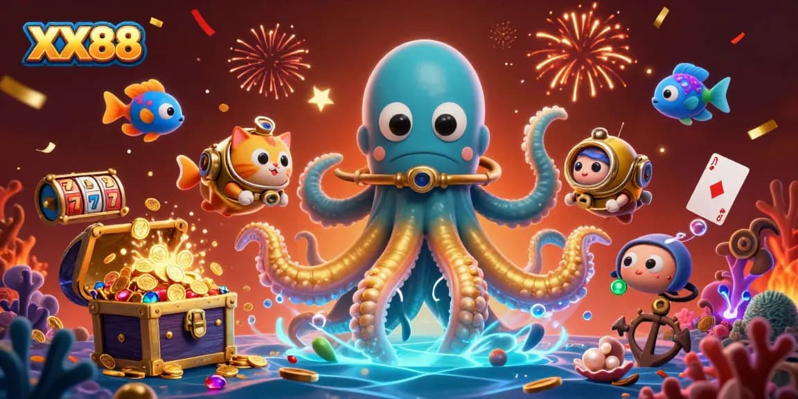 Experience winning with XX88 as kraken and cat explore a treasure-filled underwater casino.