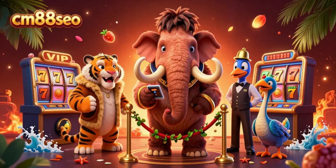 Experience the thrilling world of cm88seo with our vibrant casino scene featuring unique characters and slot symbols.