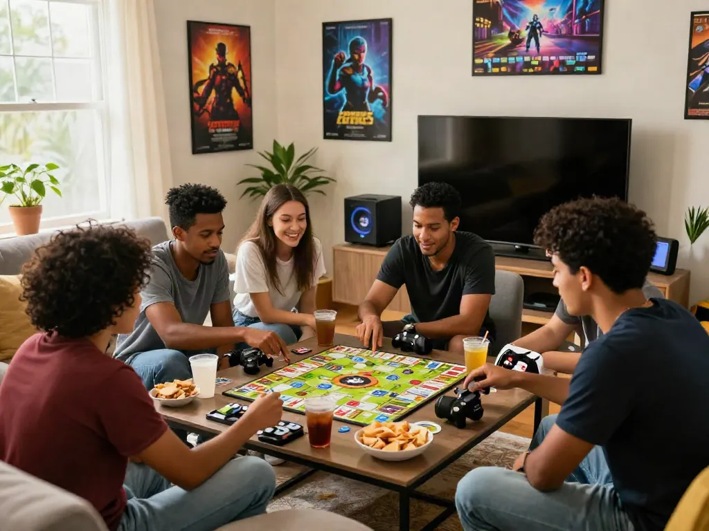 Friends enjoying a lively gaming session, featuring unsurtoto elements that foster community and excitement.