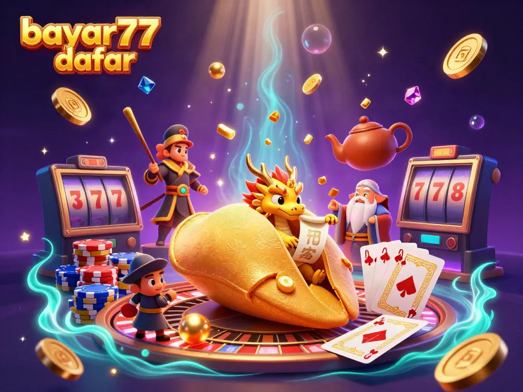 Experience thrilling gameplay action with bayar77 daftar as a giant fortune cookie reveals secrets and treasures.