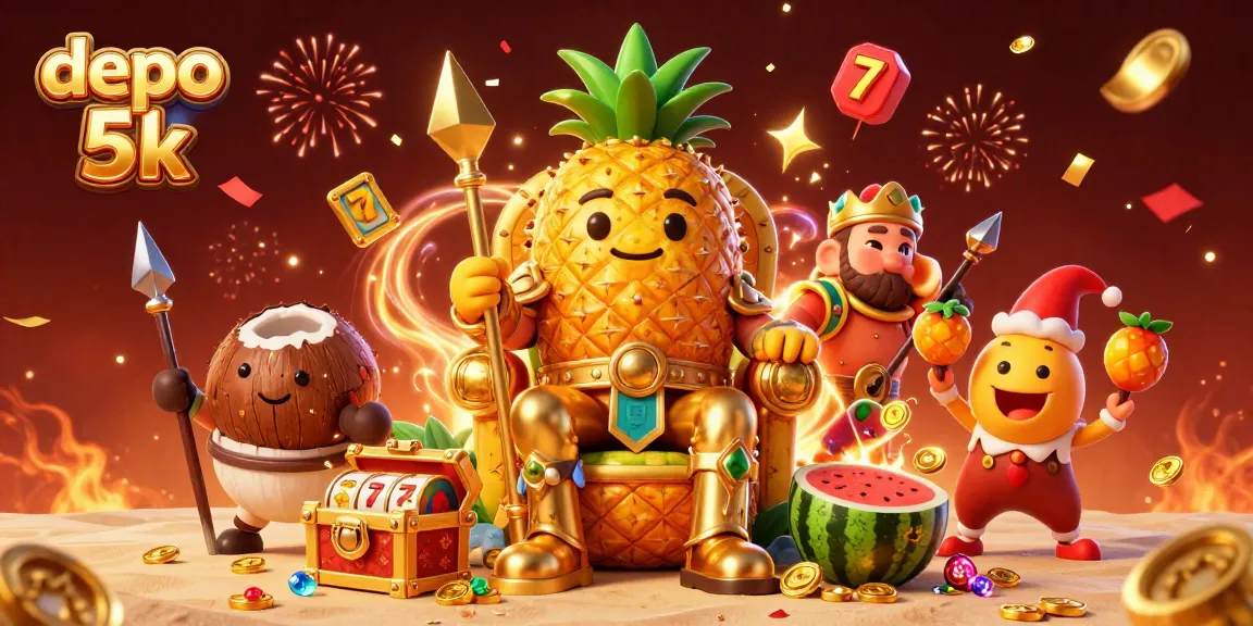 Engage thrillingly with the depo 5k casino, showcasing colorful characters and vibrant slot elements.