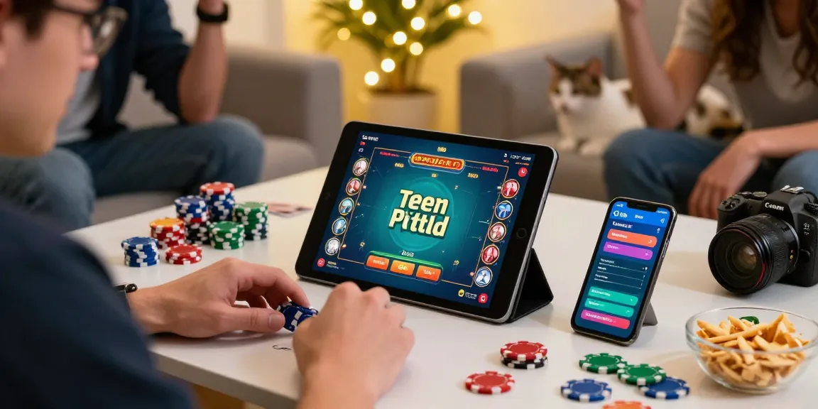 Engaged player enjoying Teen Patti Gold game in a lively home setting, Click to official link for Android download.