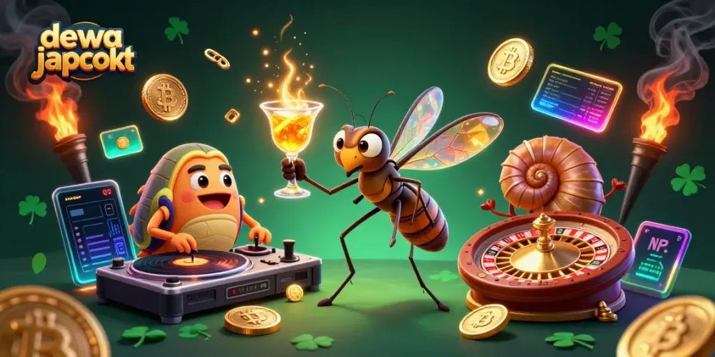 Menangkan dewa jackpot dalam permainan slot yang ditampilkan dengan karakter msas kotak emas dan simbol menarik.