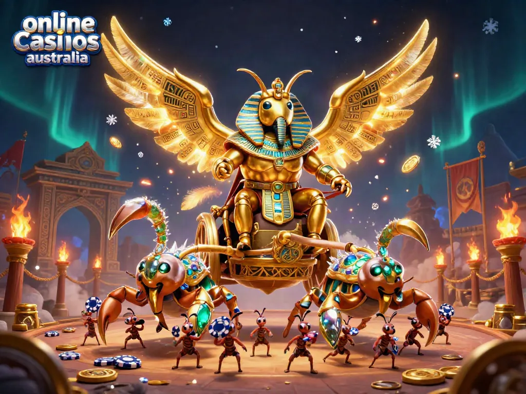 Engage with online casinos Australia through vibrant 3D casino illustration featuring unique characters and elements.