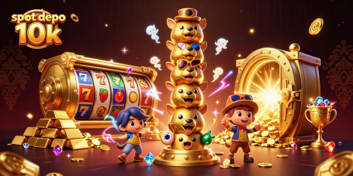 Spin the reels with excitement at slot depo 10k, featuring vibrant casino elements and golden treasures.