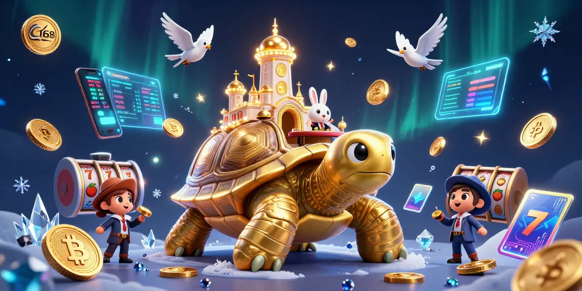Experience the excitement of C168 at the animated casino scene with a golden tortoise and coins flying around.