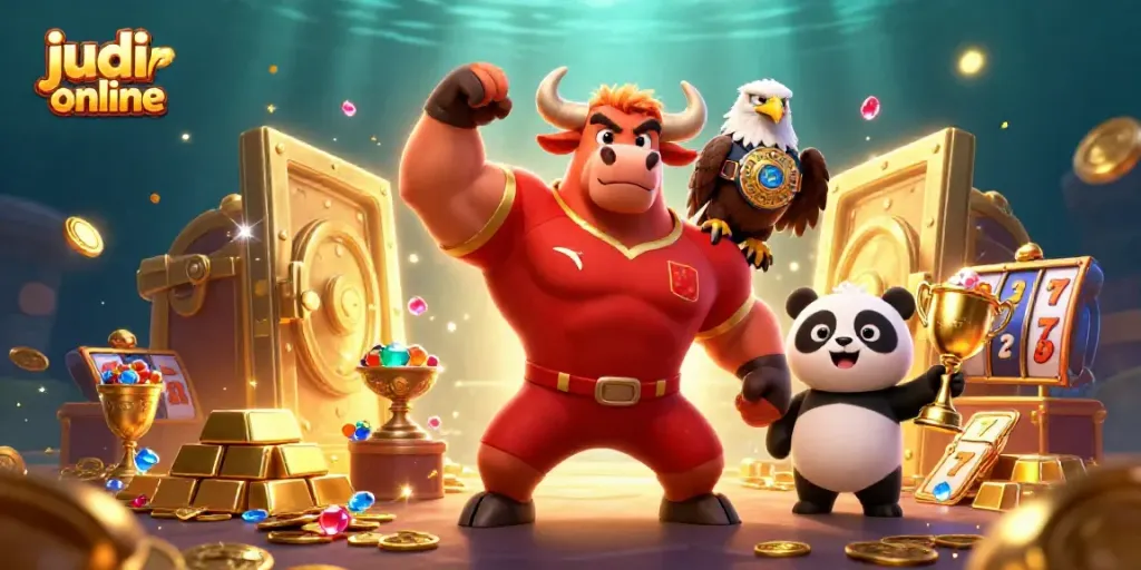 Experience thrilling judi slot online excitement with vibrant characters celebrating their wins.