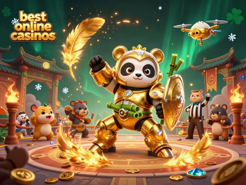 Experience the excitement at the best online casinos with golden panda battles and festive elements.