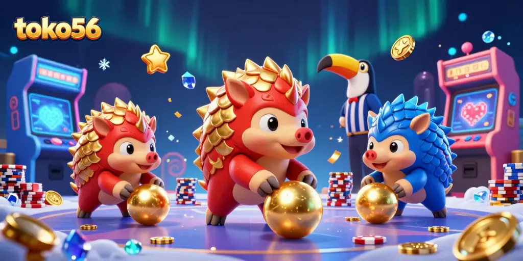Permainan seru toko56 dengan pangolin bersaing melempar bola emas di poker untuk kemenangan.