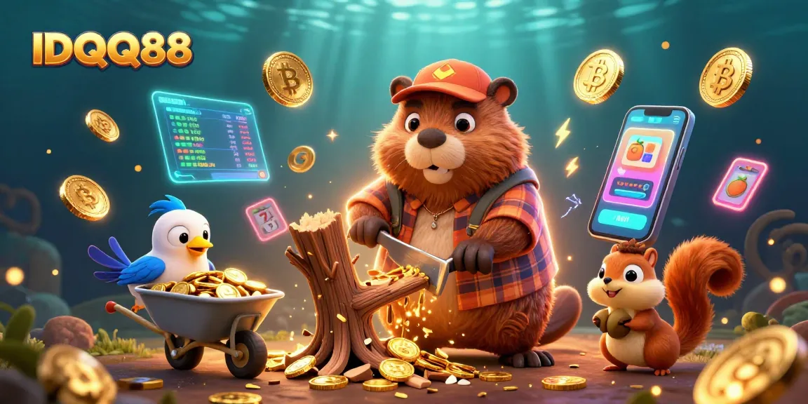 Experience exciting wins with IDQQ88, featuring characters collecting gold in a vibrant casino scene.
