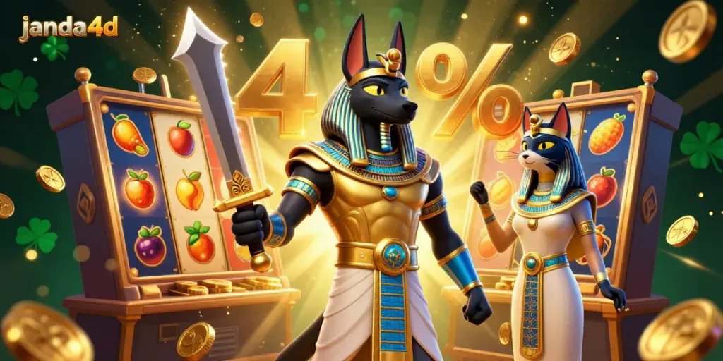 Bermain slot di janda4d dengan Anubis dan Bastet di tengah suasana menarik.