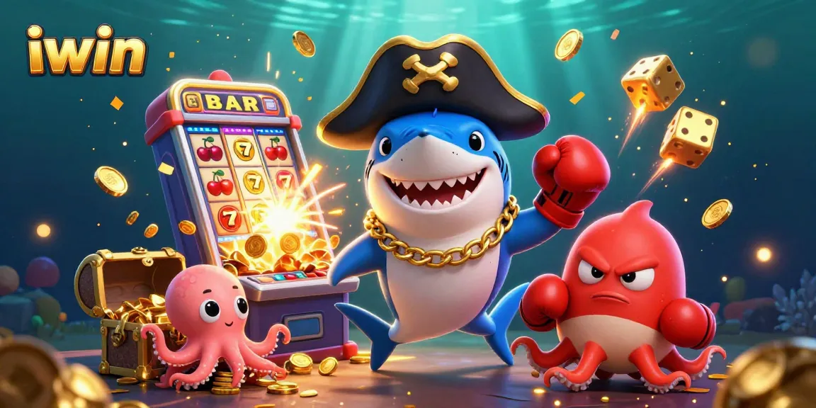 Spin the reels with iwin's fun pirate characters amidst gold coins and exciting slots!