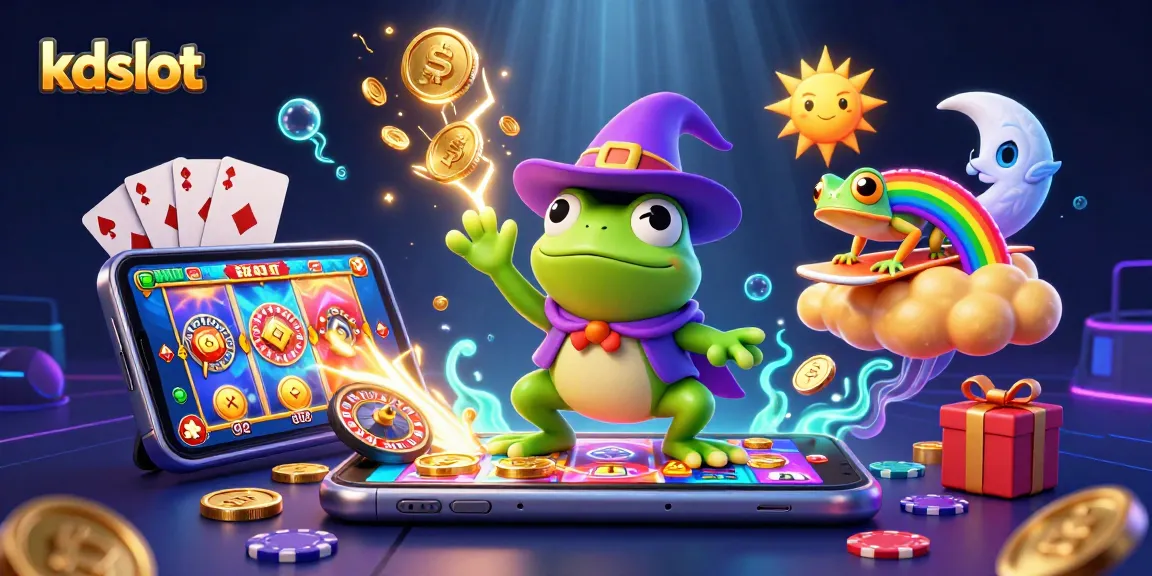 Experience the kdslot magic as the weather wizard frog conjures golden coins and excitement in this vibrant casino scene.