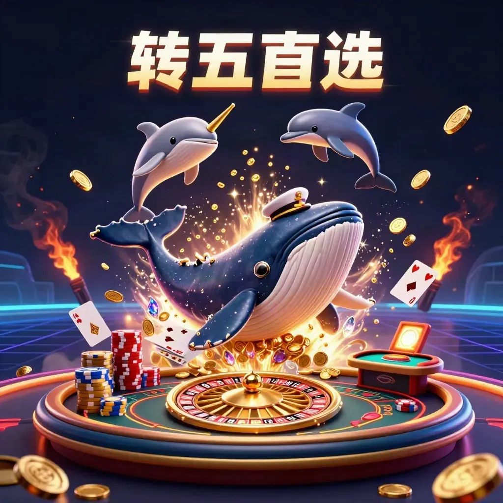 Whale captain, narwhal, and dolphins explode through coins, gems, chips, and a spinning roulette wheel.