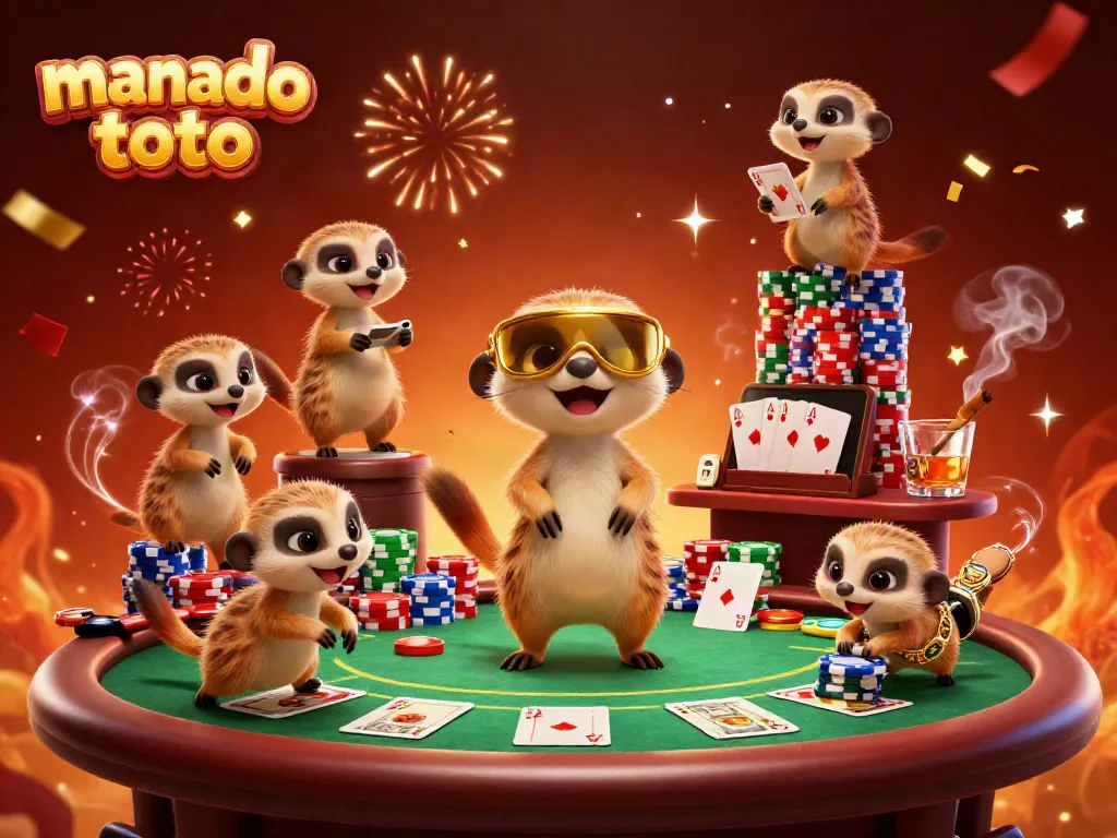Experience the thrill of Manado Toto with meerkats managing a vibrant casino.