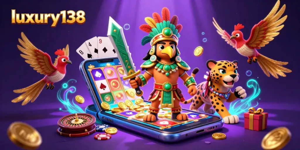 Experience thrilling gameplay with luxury138, showcasing vibrant characters and casino elements.