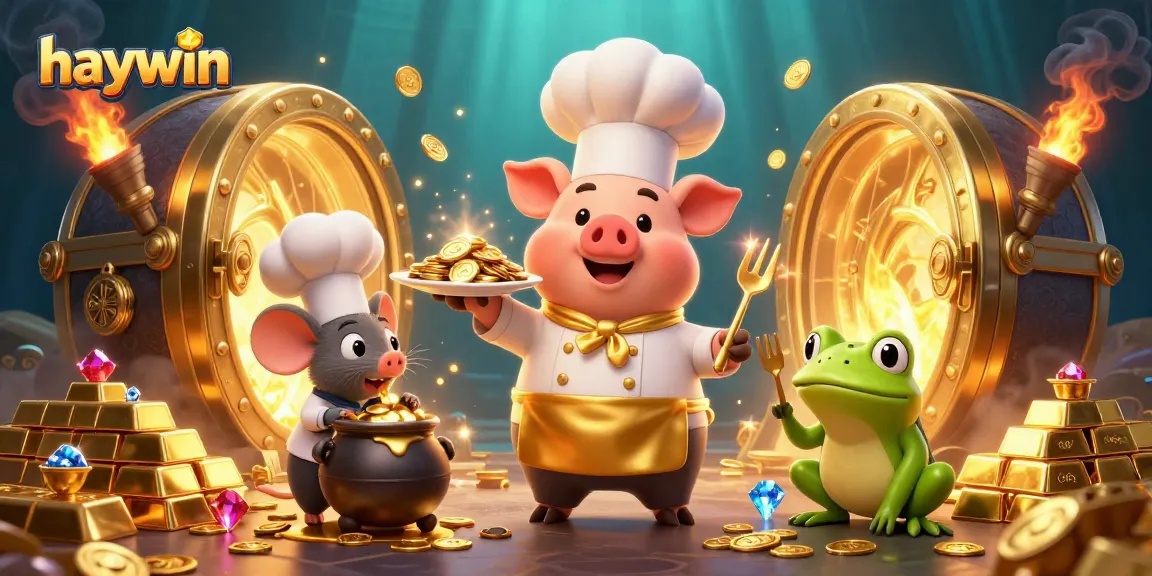 Experience the excitement of haywin with rich illustrations of characters enjoying gold-themed casino games.