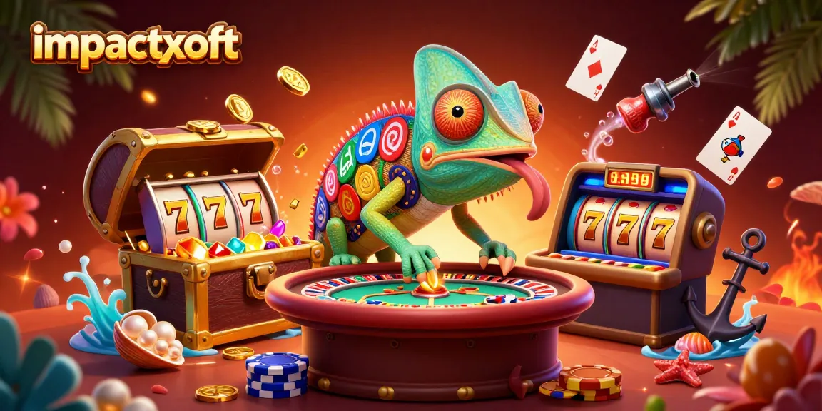 Engage with impactxoft at the casino with a colorful chameleon and dynamic slot elements.