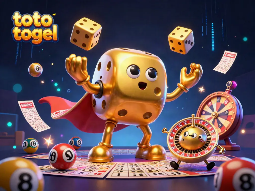 Engage with the dynamic world of toto togel in this vibrant illustration featuring the golden dice golem, embodying luck and excitement.