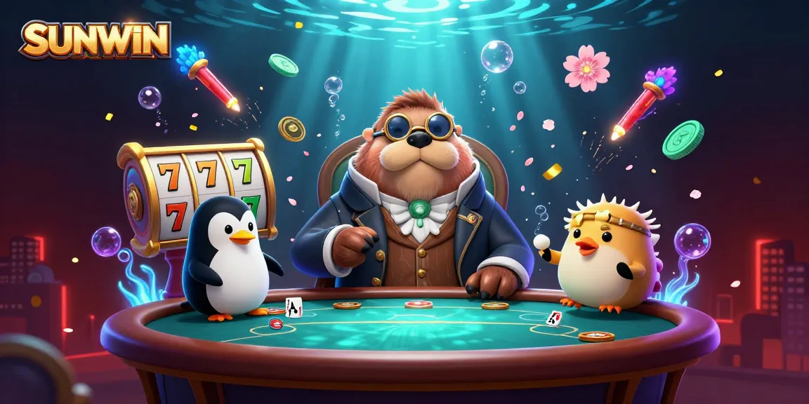 SUNWIN players engage in thrilling gameplay at an underwater casino table with colorful gaming elements.