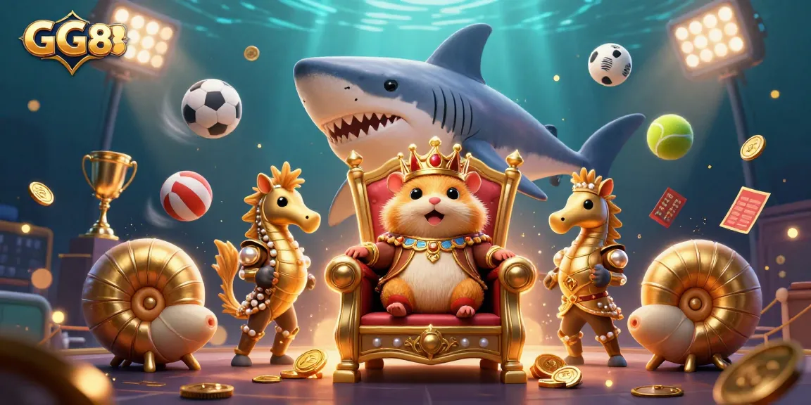 Engage with GG88 through an immersive casino experience featuring a golden hamster king and dynamic sports elements.