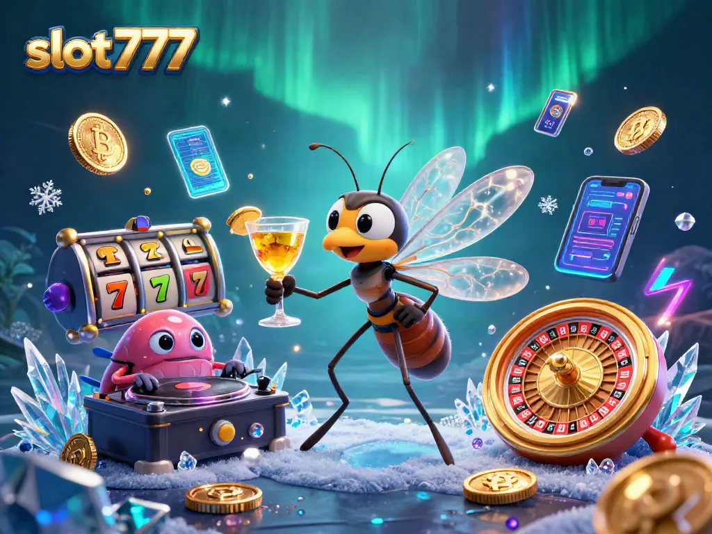 Menikmati permainan slot777 dengan karakter kartun kasino yang unik dan elemen berkilau.
