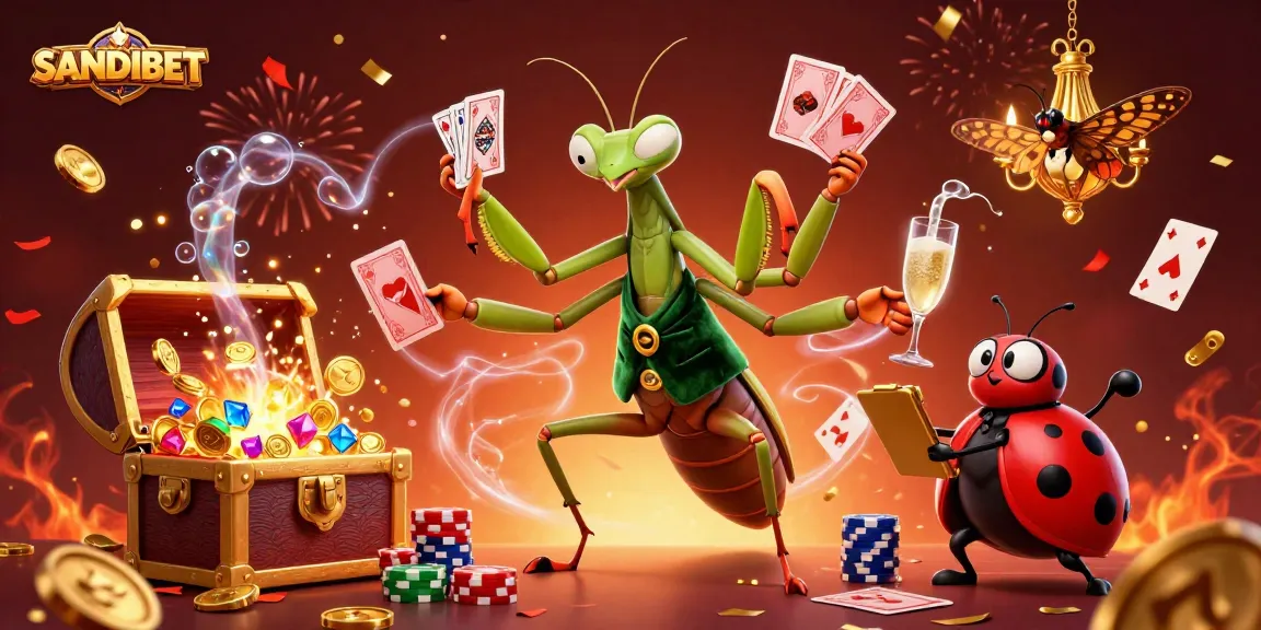 Experience excitement at SANDIBET with vibrant illustration of a unique casino scene and dynamic gaming elements.