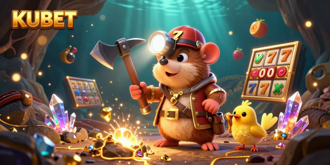 KUBET showcases a vibrant 3D scene featuring a treasure hunter mole amidst a jackpot mining experience.