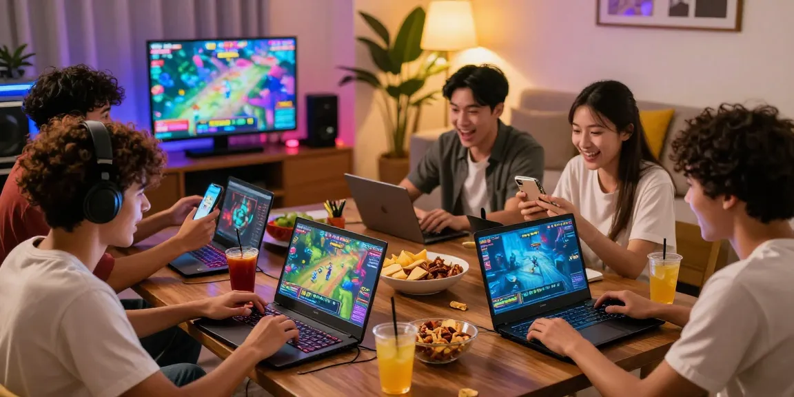 Group playing game bài đổi thưởng online in a cozy living room