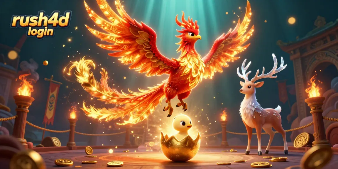 Raih kemenangan dalam permainan kasino dengan rush4d login dan ilustrasi luar biasa dari phoenix api dan stag mistis.