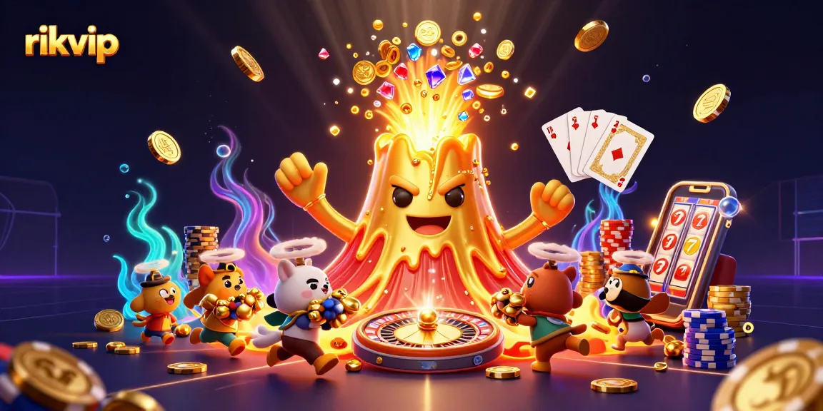 Experience thrill and winning at rikvip with vibrant casino elements and treasure-filled scene.