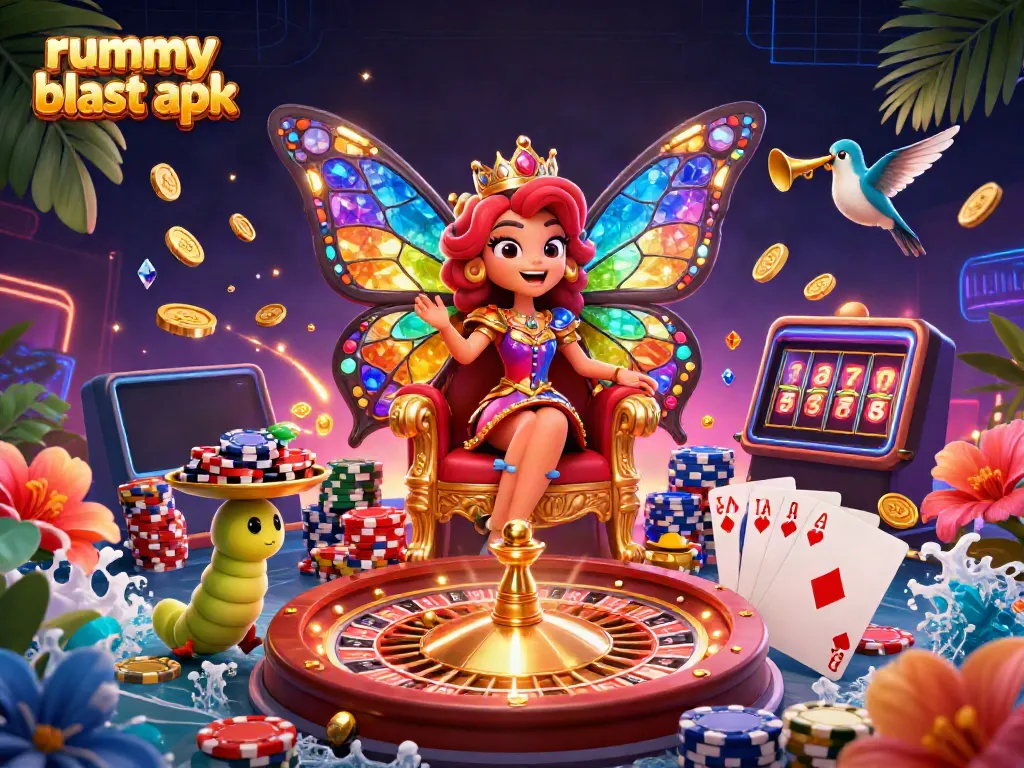 Engage with Rummy Blast APK to experience dynamic casino gameplay featuring colorful characters and vibrant casino elements.