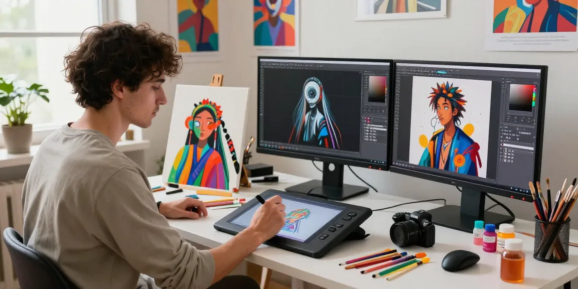 Creative workspace showcasing nsfw ai character illustration and vibrant artistic elements.