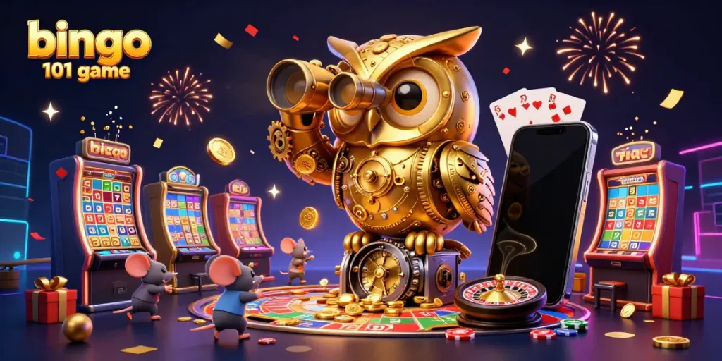 Experience the exciting bingo 101 game with vibrant graphics and cash rewards in this dynamic casino illustration.