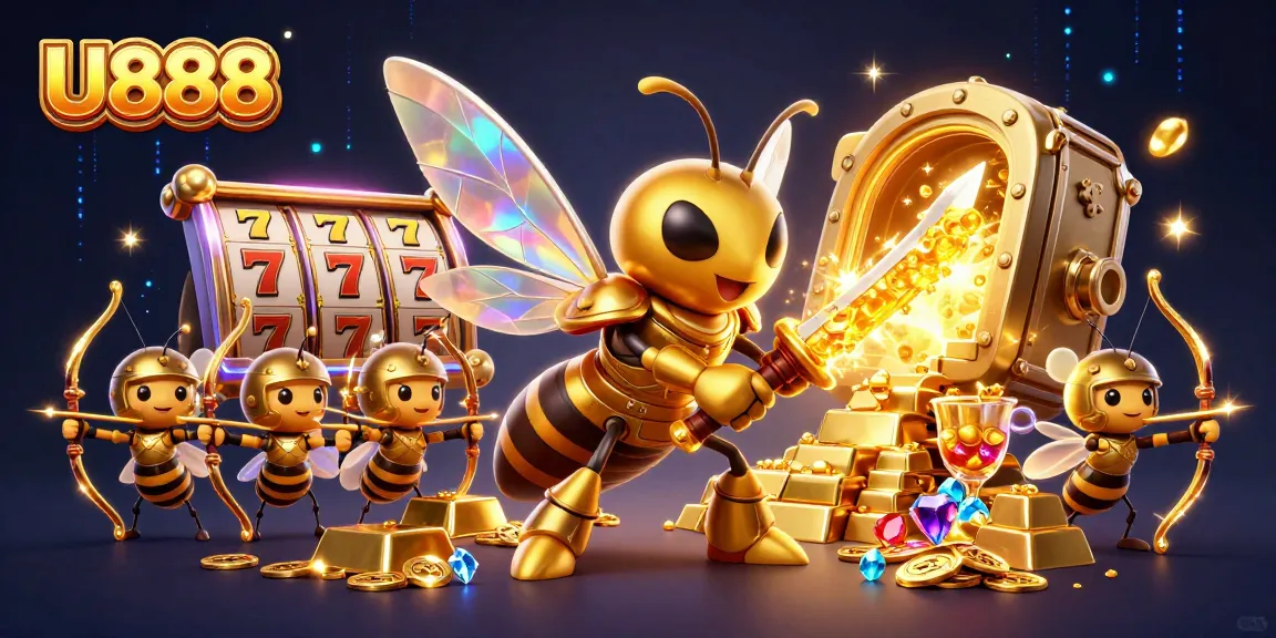 Spin with U888's vibrant gaming treasures, featuring a samurai hornet and golden riches.