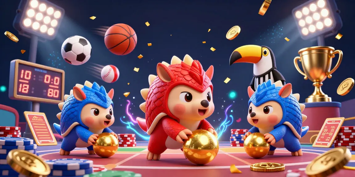 Engage with sunwin's vibrant casino experience under playful pangolins as they roll golden balls through poker chips.