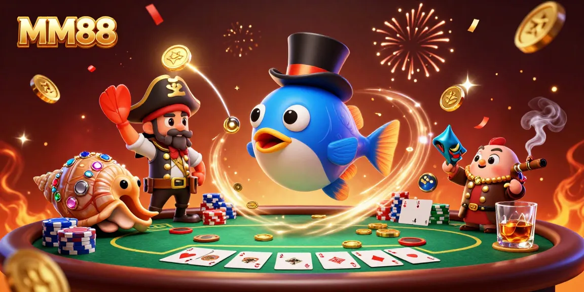 Engage with the MM88 experience as the deep-sea anglerfish attracts golden coins at a vibrant casino scene.
