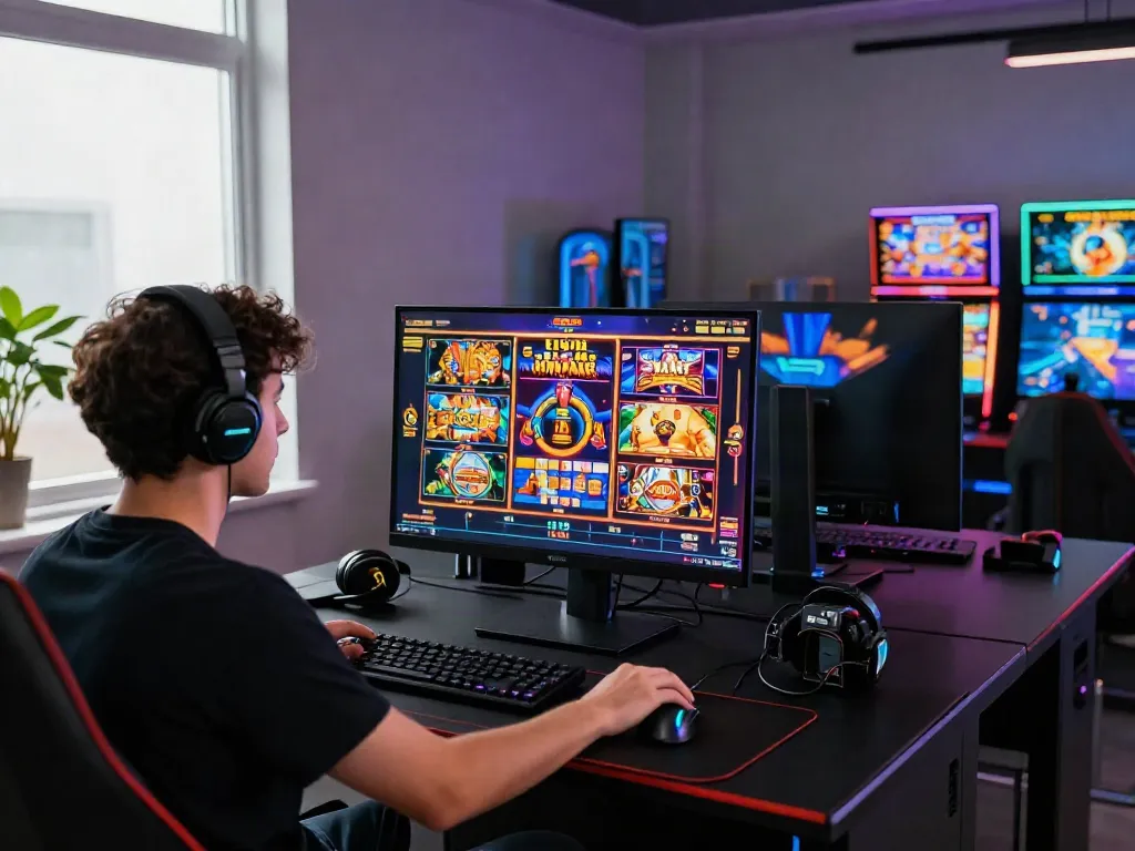 Player enjoying an engaging slot game experience at a modern gaming setup.