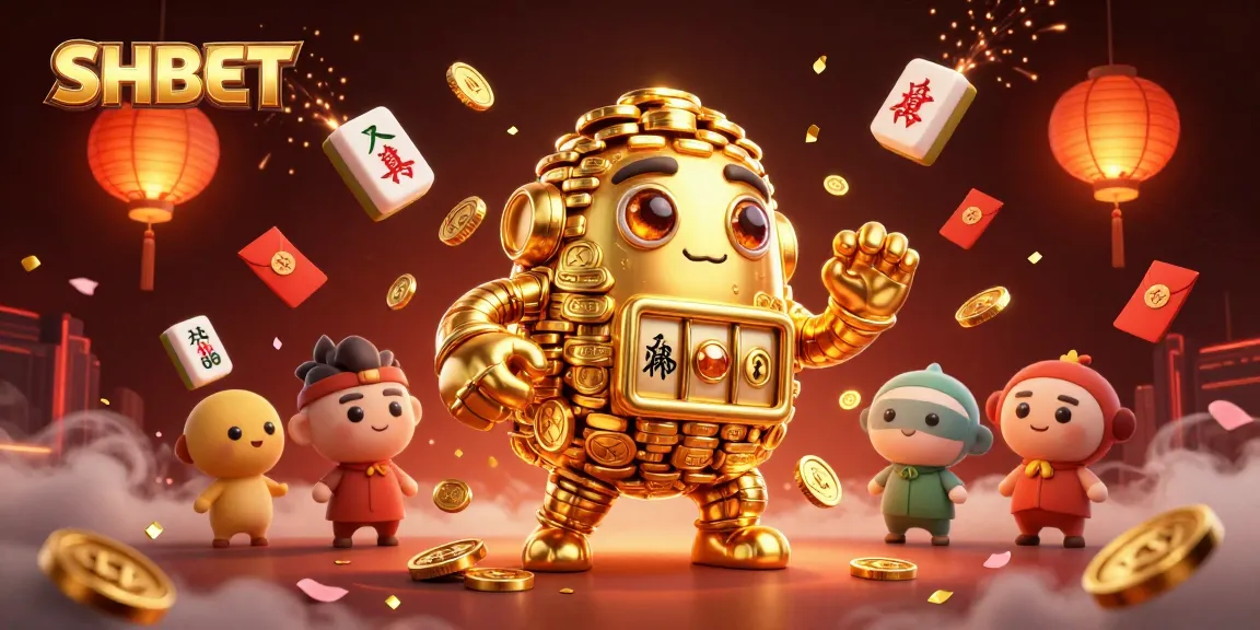 Engage in thrilling games at SHBET with stunning visuals of a gold golem and casino elements.
